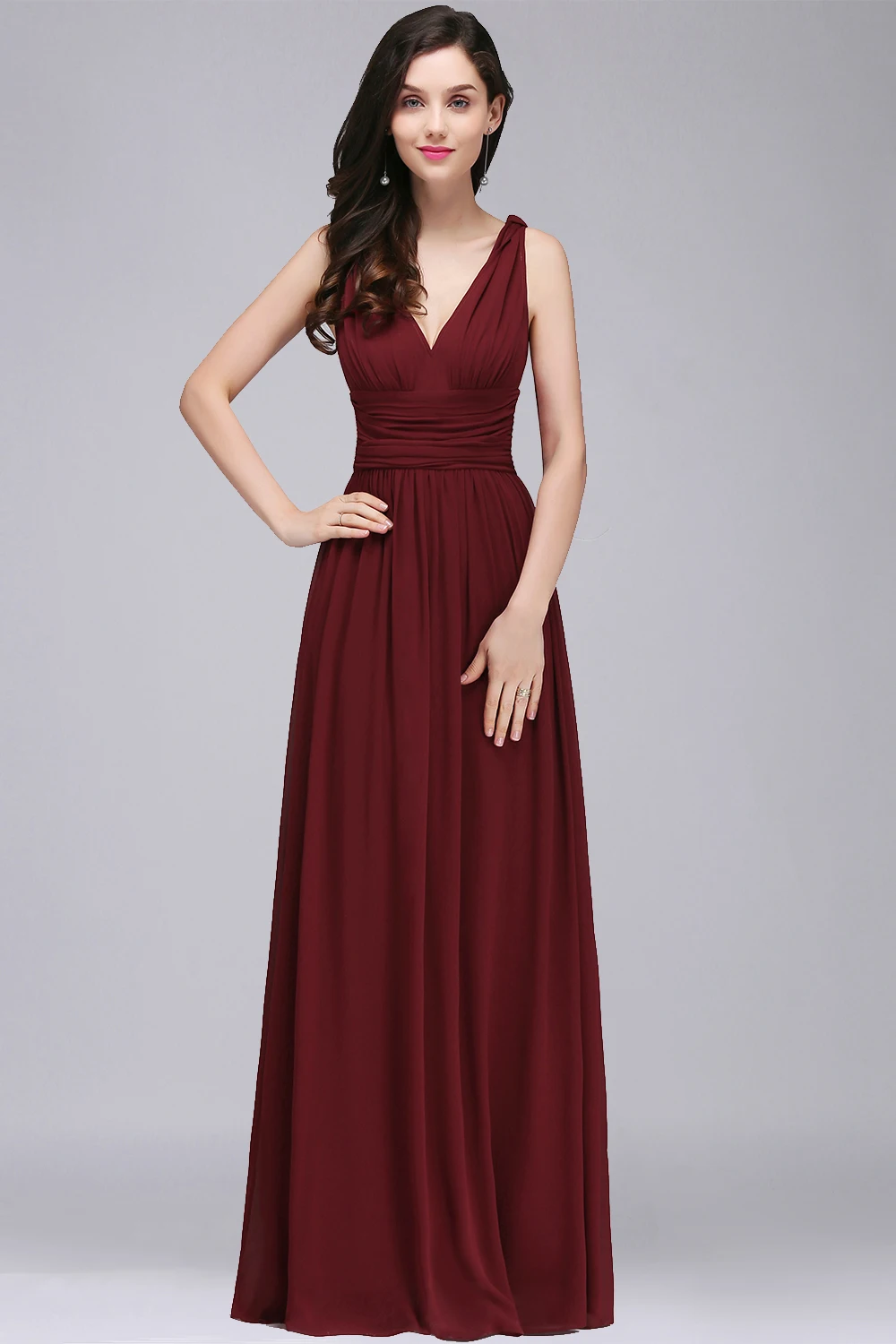 Long Burgundy Bridesmaid Dresses For Women Chiffon V-Neck A-Line Elegant Formal Wedding Party Gowns Evening Vestidos De Festa