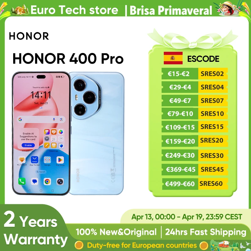 Smartfon HONOR 400 Pro 5G 6,7″ AMOLED Snapdragon 8 Gen 3 MagicOS 9.0 200MP AI Ultra HD Lens 5300mAh 100W SuperCharge eSIM NE