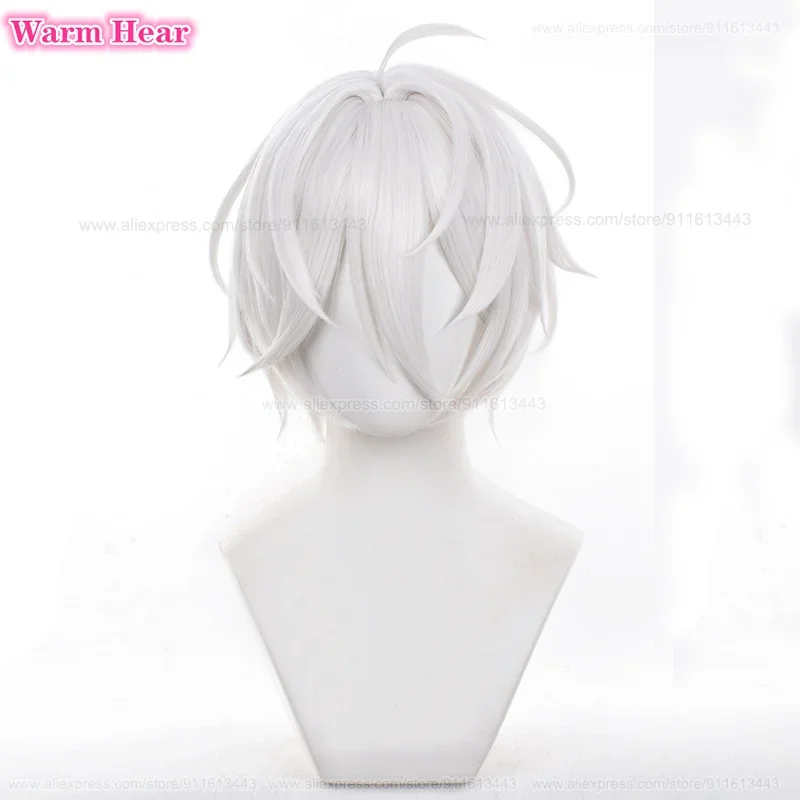 Game ES Natsu Kanna Synthetic Anime Short 32cm White Gray Cosplay Wig Heat Resistant Hair Halloween Party Wigs + Free Wig Cap