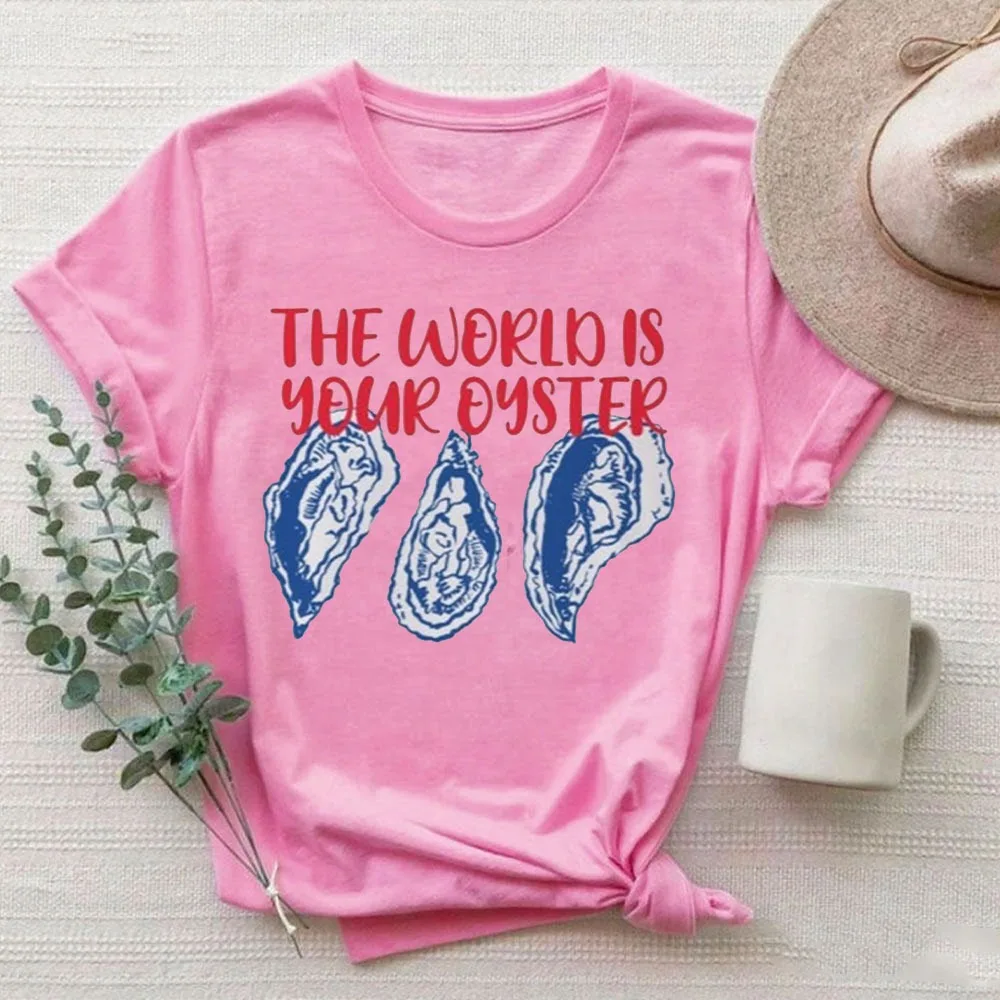 オイスターシャツ 世界はあなたのものである オイスター漁師の美学 海岸の女性用トップス シーフード服 ポジティブシャツ インスピレーションを与える