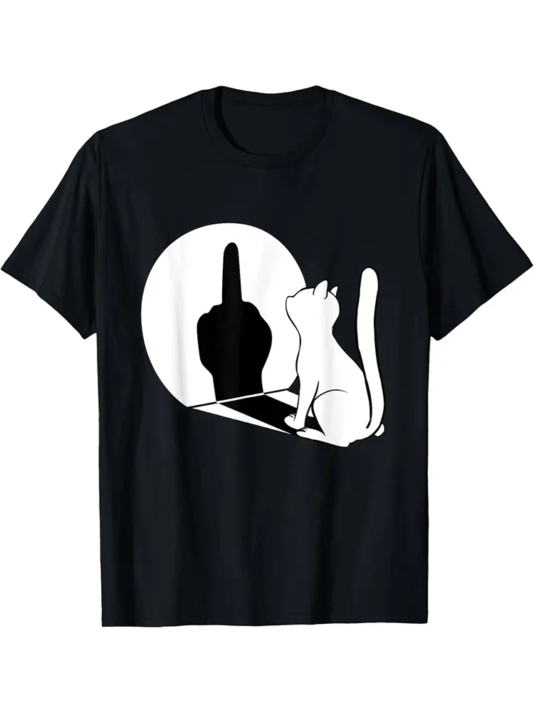 Middle Finger Cat Statement Cat Funny Gift T Shirt Regular Short Sleeve Tops O-neck Women's Casual T-shirt Vintage Clothes Femme