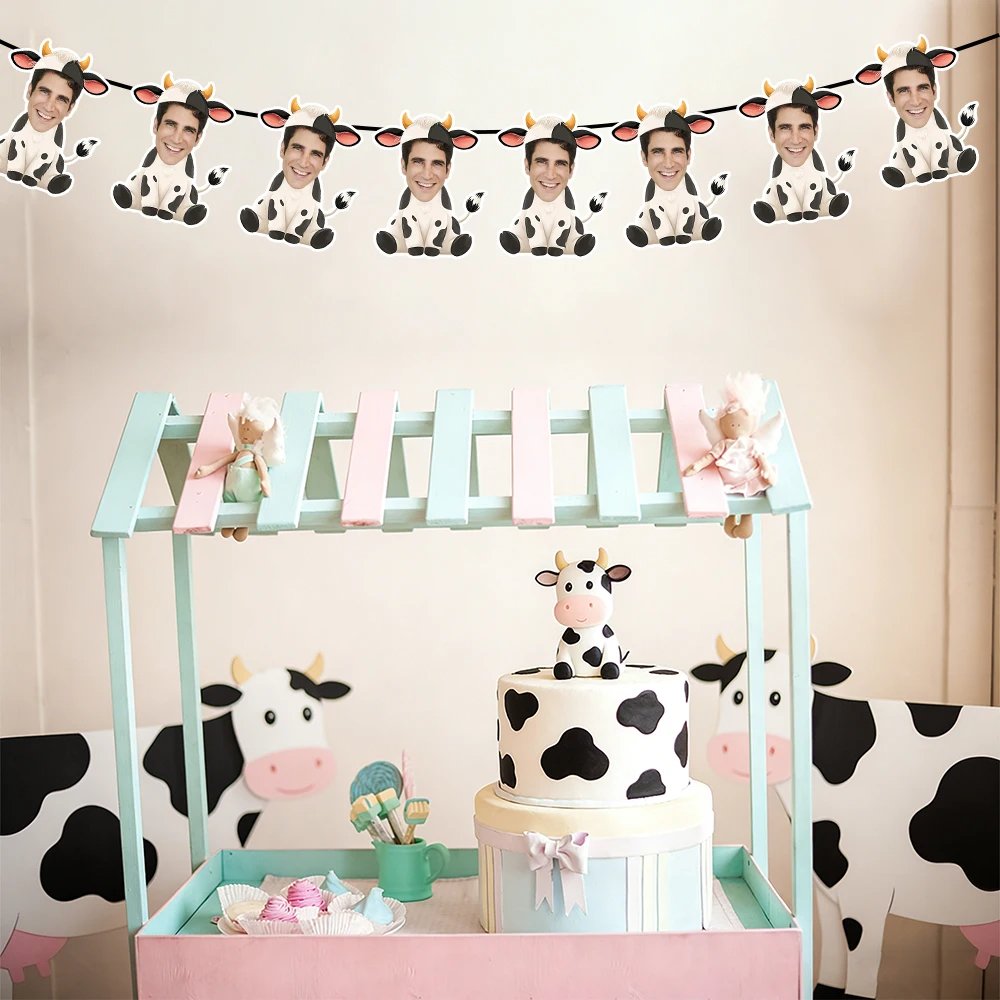 8/16pcs Custom Birthday funny Cow Photo Banner Personalized Face Photo Bunting Banner for Birthday Party Favor Birthday Banner