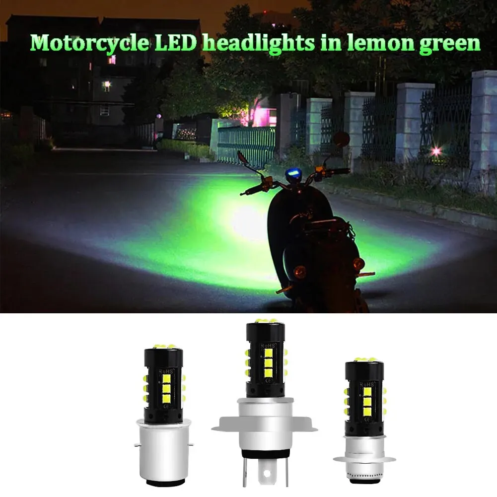 1Pc Lemon Green 3030 15LED Motorcycle Headlight Foglight 12-80V H4/H6 BA20D/P15D 3030LED High/Low Beam Motorcycle Bulb