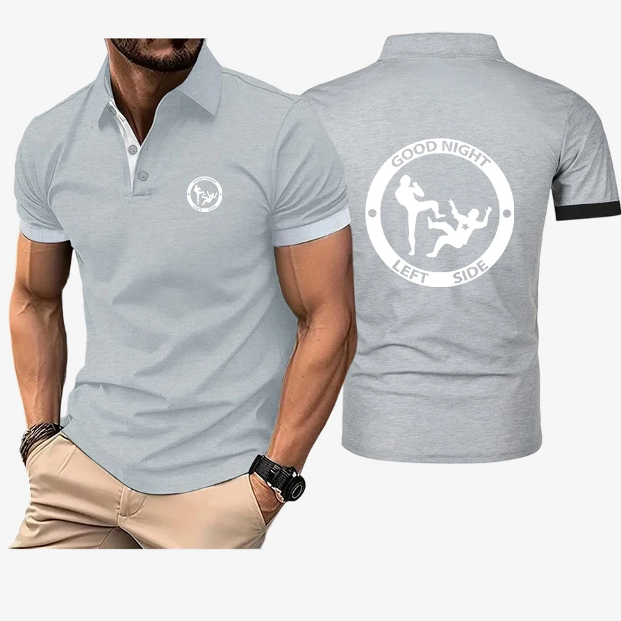 Men's Good Night Left Side Quick-Drying Solid Color Polo Shirt Summer Elastic Collared Short-Sleeved Sports T-Shirt