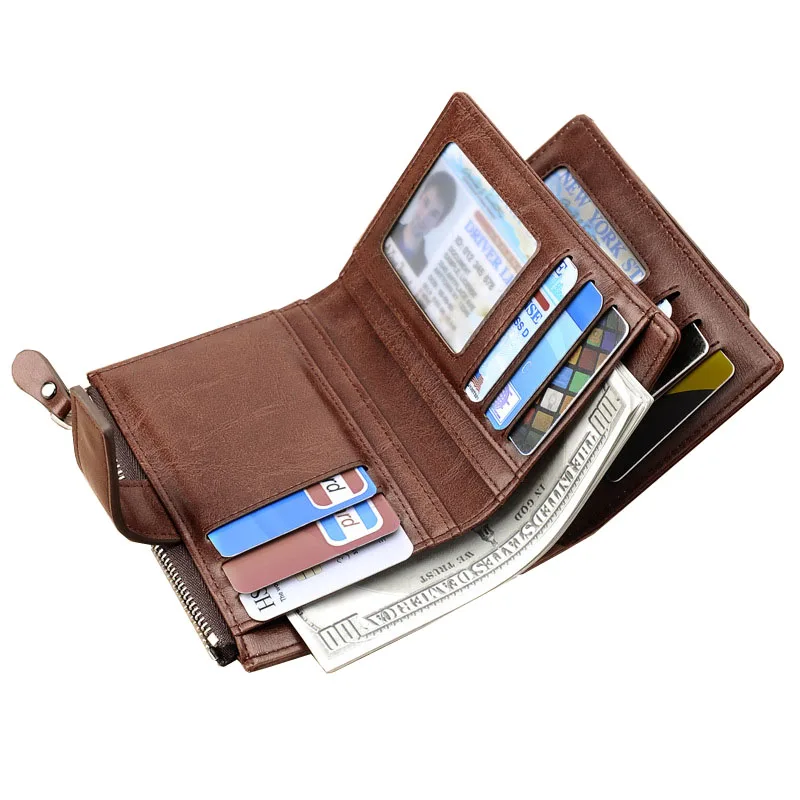 Fashion Men\'s Coin Purse Wallet RFID Blocking Man PU Leather Wallet Zipper Business Card Holder Money Bag Wallet For Male