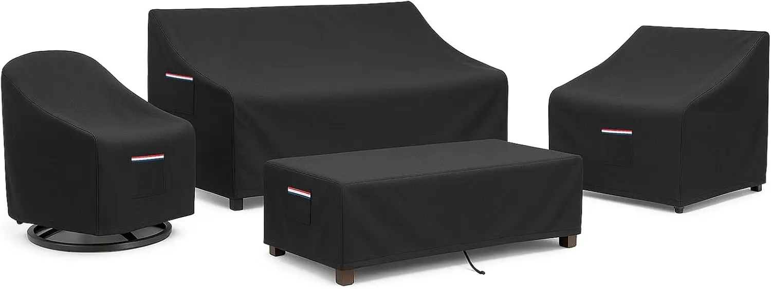 4-Piece Patio Furniture Cover Set, Waterproof Outdoor Covers for 3-Seater Sofa, Chairs & Coffee Table, Heavy-Duty 600D
