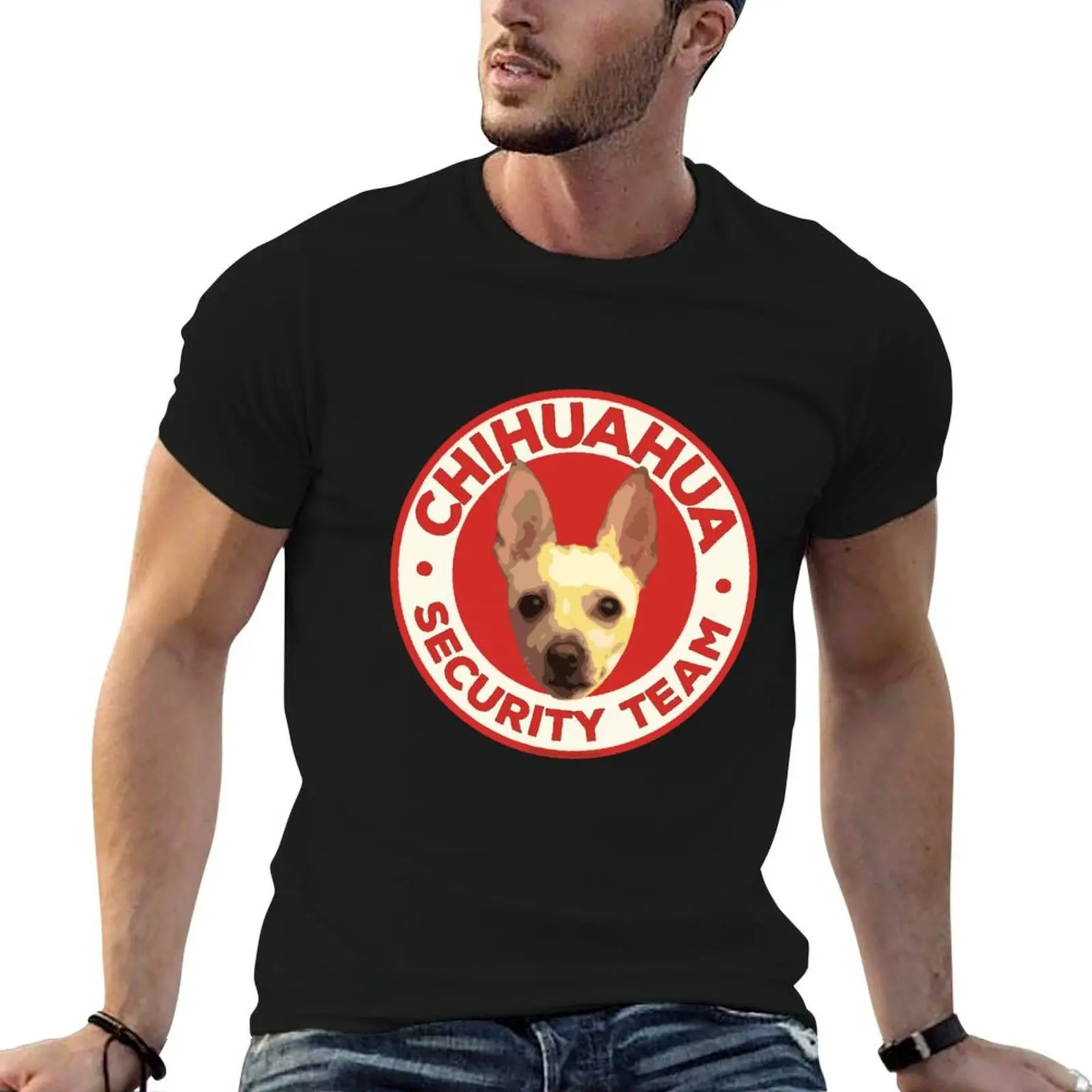 Chihuahua Security Team Cute Dog Face Red Badge Design T-Shirt customs summer tops t shirt men