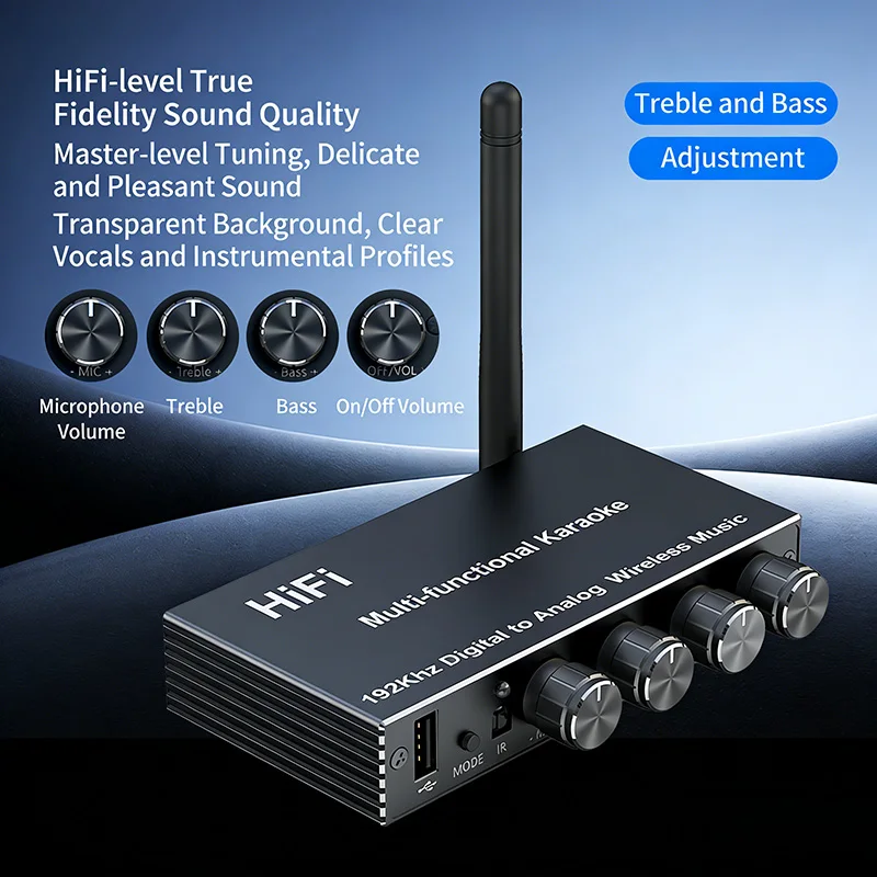 

Bluetooth 5.4 Audio Receiver Digital To Analog Converter with Optical Coaxial USB Treble Bass Karaoke Sound Card with Remote