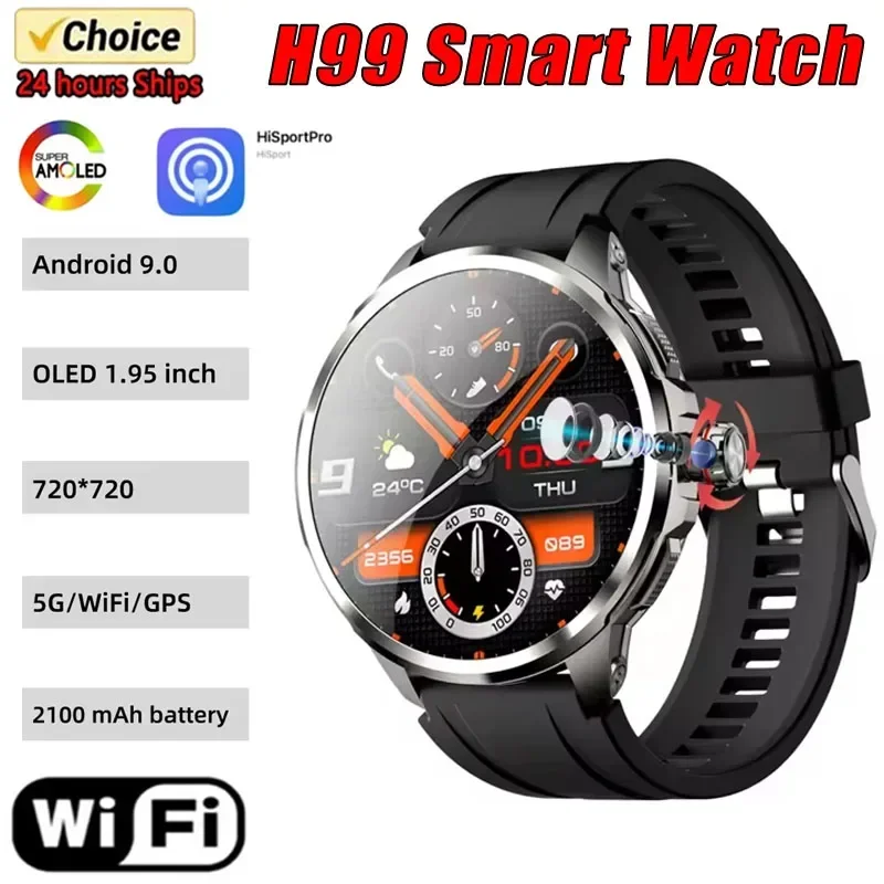 

New smartwatch H99 1.95 inch Amoled large Screen 190° Rotating Camera SIM card GPS Position Health monitoring Android Smartwatc