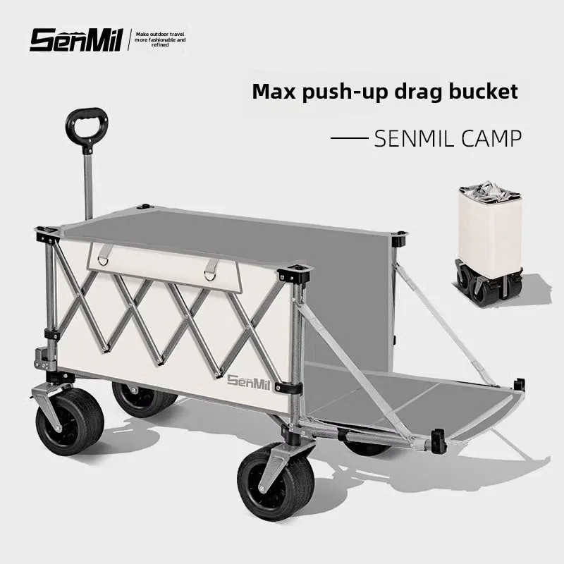 

Outdoor Camping Car, Foldable Picnic Trailer, Children's Lying-Down Pull Travel Camp Handcart, Car Luggage Cart, Multi-Functiona