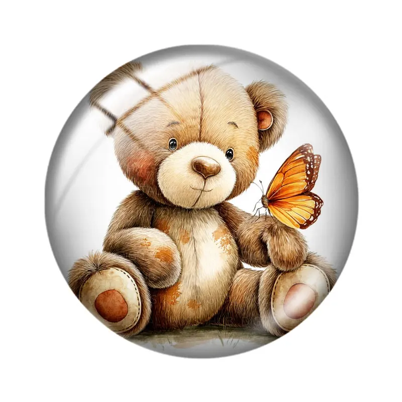 Bear Butterfly 12/18/20/25mm glass cabochon necklace bracelet pendant rings for jewelry demo earrings back Making findings view 3