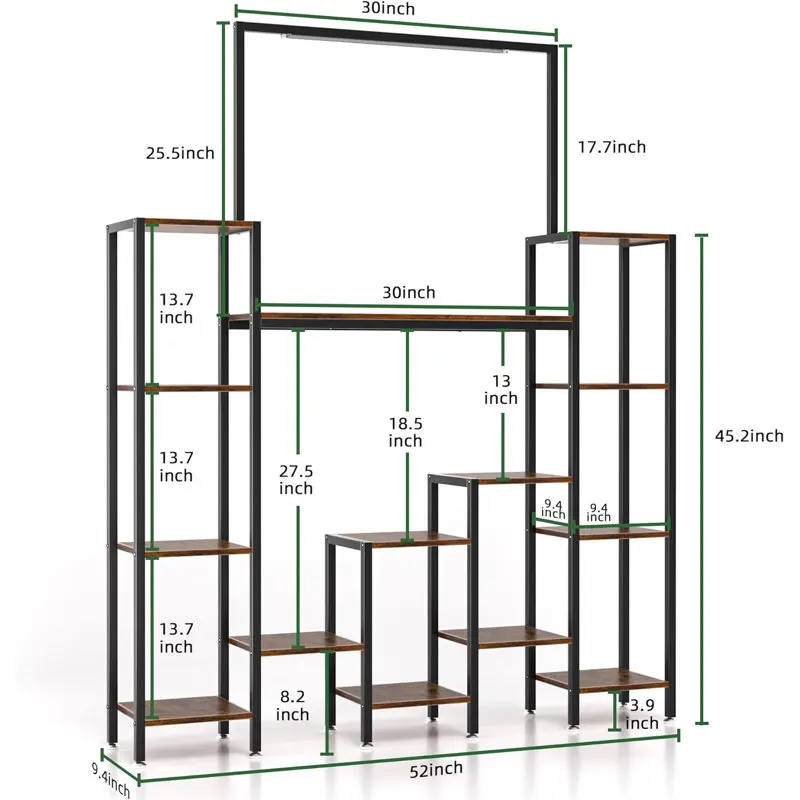 Large 5-Tier Indoor Living Room Metal Plant Shelf Square Corner Display Rack for Multi-Plant Stand Tall Flower Stand for Gardenp