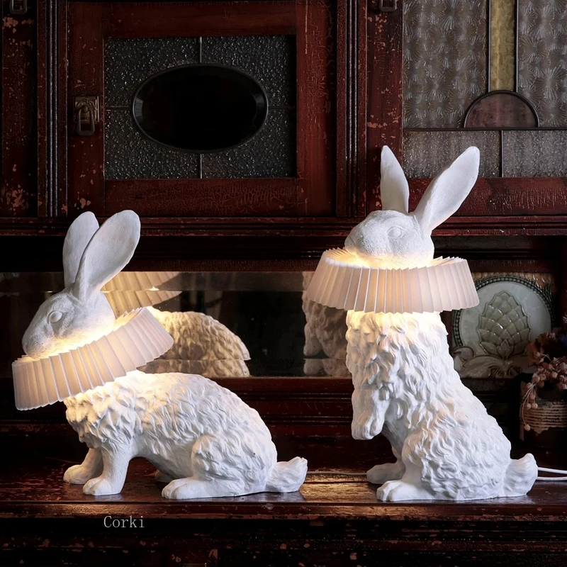 

Nordic Resin Rabbit Scarf Led Table Lamp modern Children Bedroom Bedside Lamp Art Creative Decor Living Room Desk Light Fixtures