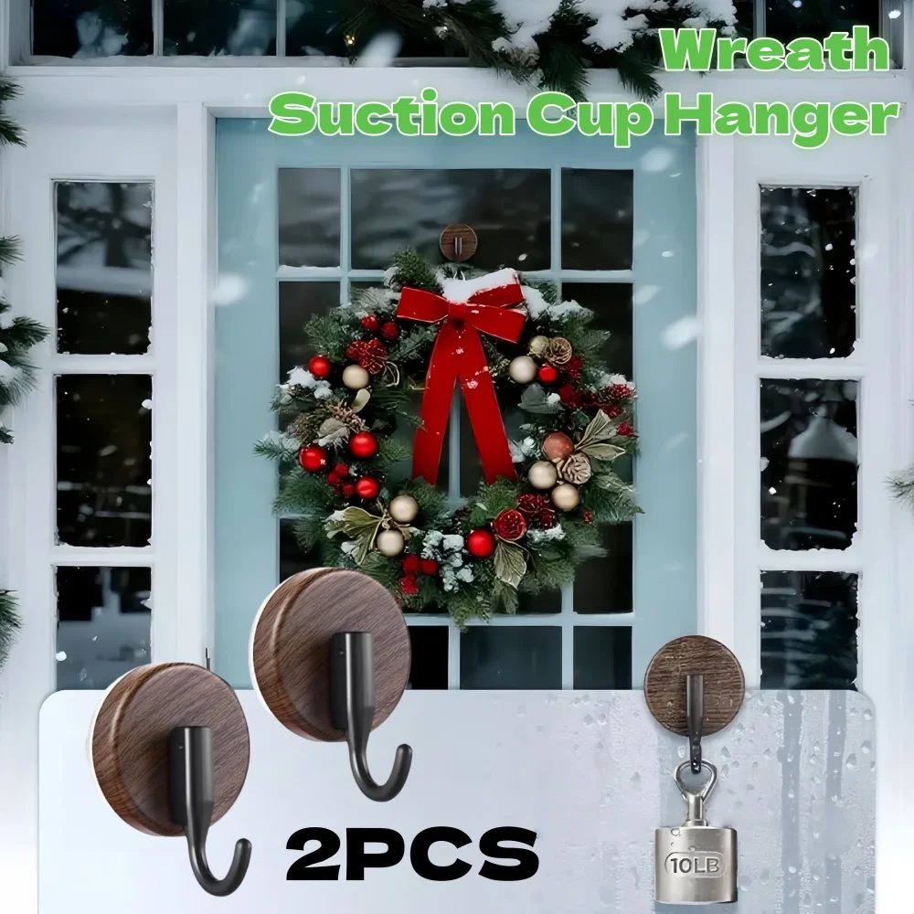 

2PCS Christmas Door Wreath Hook Suction Cup Hook Christmas Decor For Christmas Thanksgiving Halloween Independence Day Easter