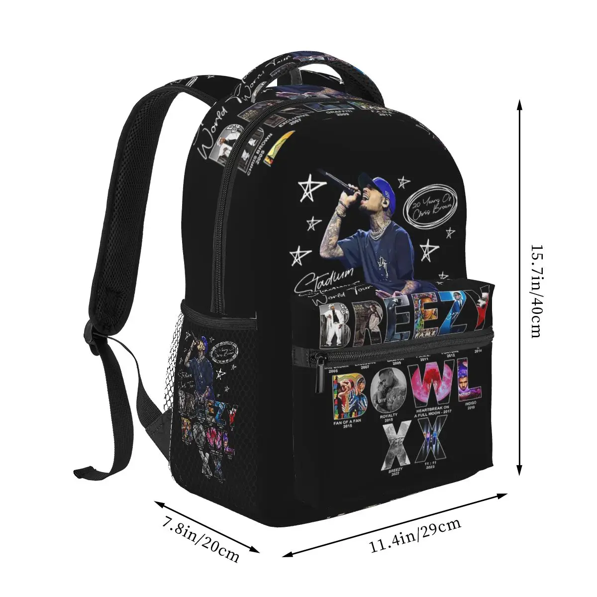 Rapper Chris Brown Albums Disks Graphic Backpack Student Boys Girls BookBag School Bag Laptop Shoulder Bags for Men Women