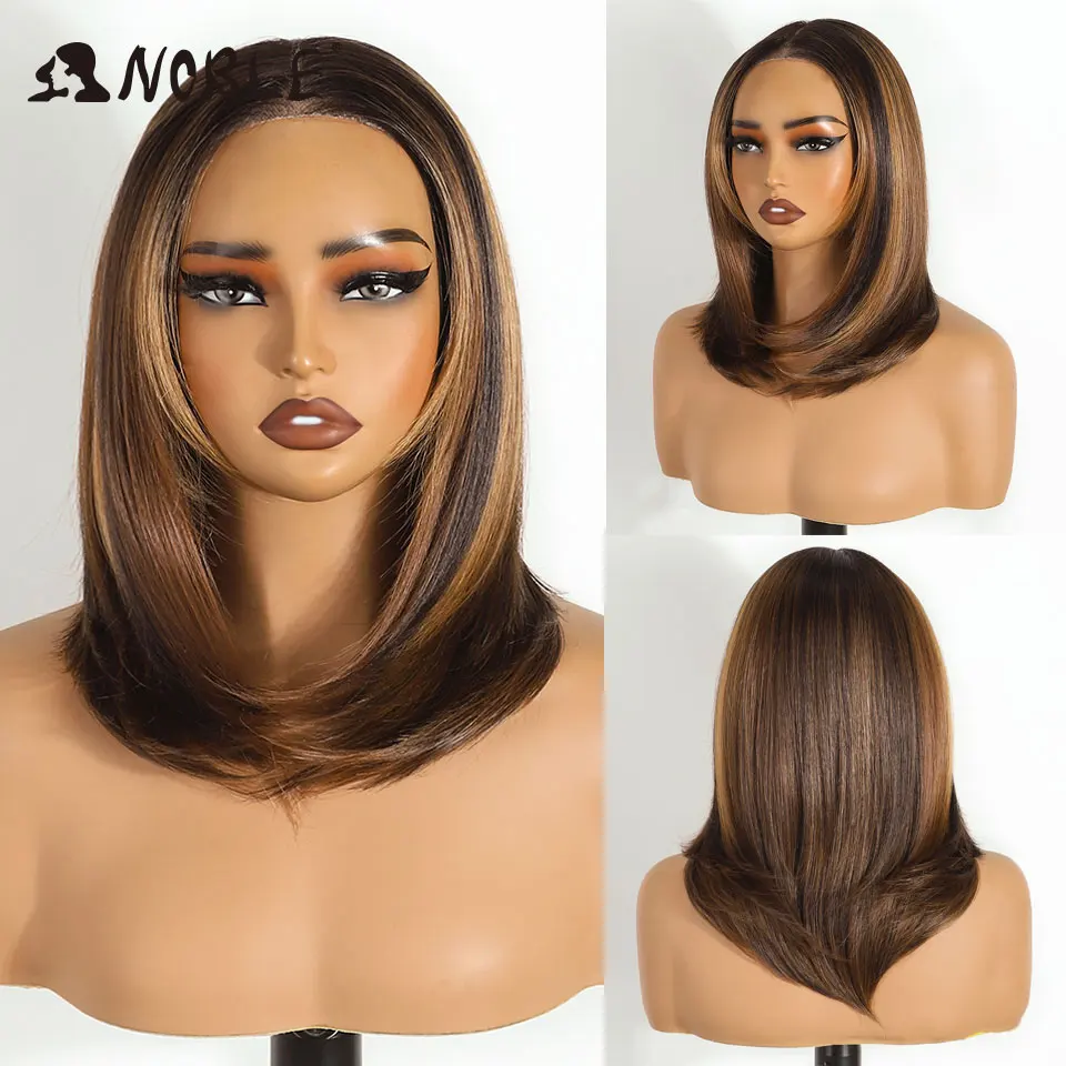 NOBLE 16 Zoll 6x4 Lace-Front-Perücke aus Kunsthaar, Ombre Aschblond mit dunklem Ansatz, hitzebeständige Faser, klebefreie Perücke für Damen – Detail 8