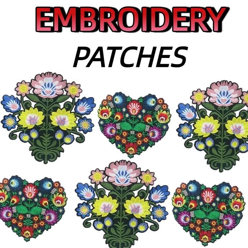 

Цветочные нашивки, большой значок на клейкой основе, вышивка, цветок любви, тканевая наклейка, аксессуары для одежды, сделай сам, оптовая продажа