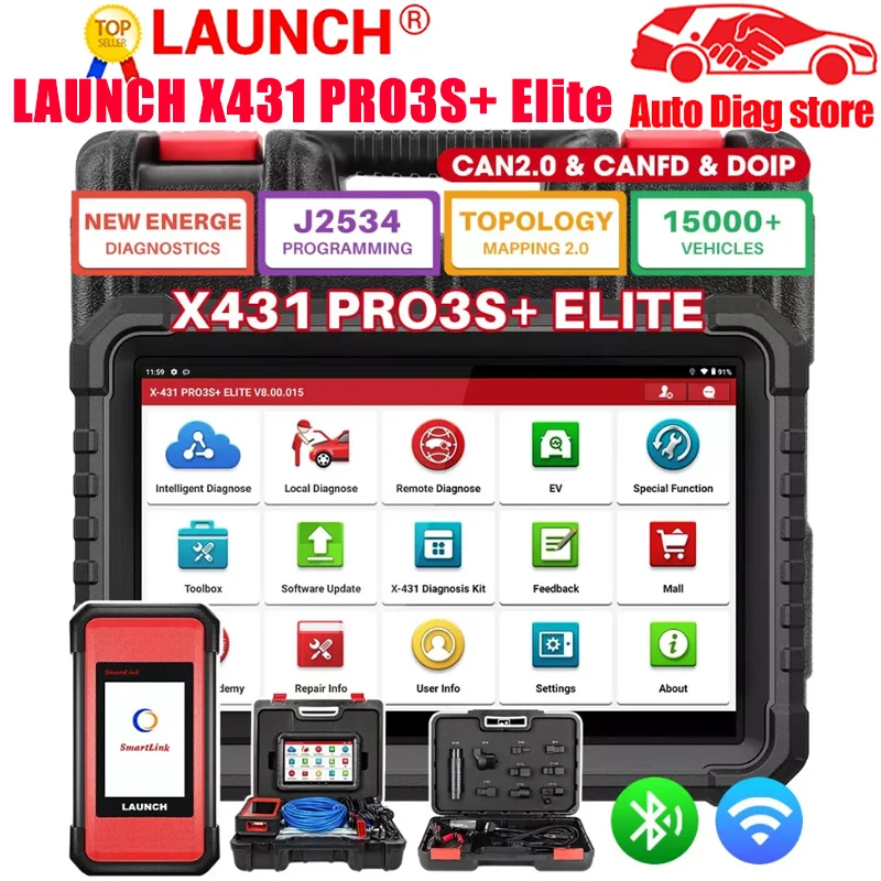 2024 NEW LAUNCH X431 PRO3S+ Elite Bidirectional Scan Tool with Smartlink C J2534 Programming OEM Topology Map 50+Service