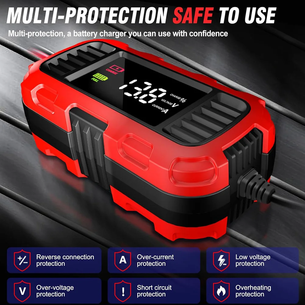 FOXSUR 12V 2A Smart Trickle Battery Charger 4AH-30AH Fully Automatic Maintainer Pulse Repair For Car Motorcycle AGM EFB GEL - view 5