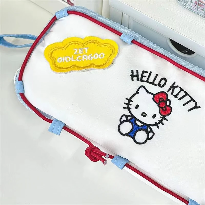 Sanrio HelloKitty Storage Bag Large Capacity Double Layer Girls Pencil Case Embroidery Pencil Case Student Zipper Stationery Bag