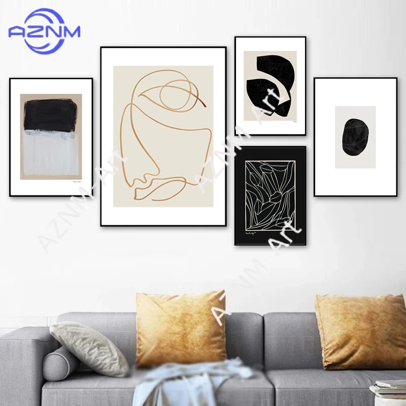 Linienfiguren Schwarz-Weiß-Grau Kreativer Abstrakter Druck Leinwandgemälde Nordische Bilder Wandkunst Poster Wohnzimmer Dekoration