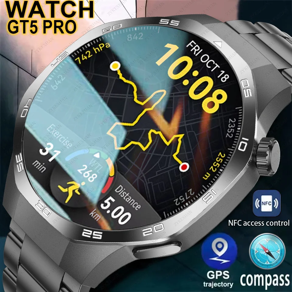 Montre intelligente GPS GT5PRO pour homme, écran HD 2024x360, fréquence cardiaque, étanchéité IP68, oxygène sanguin, appel BT, NDavid, nouveau, 360