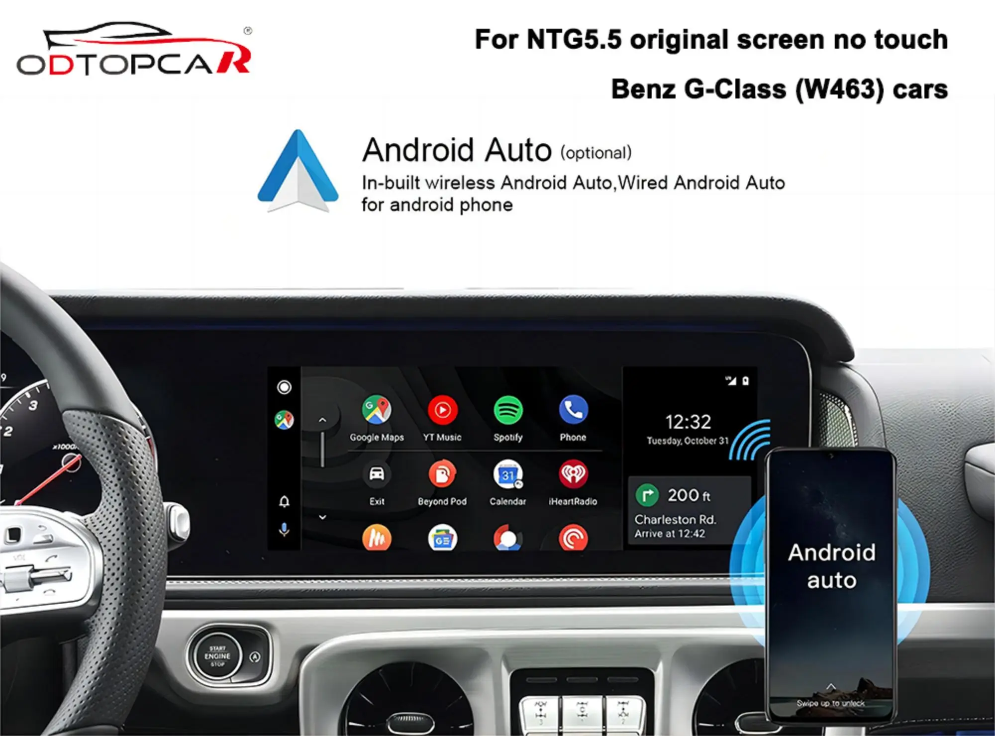 Wireless Car Play Adapter for Mercedes G-Class W463 NTG5.5 System 12.3 inch Touch Screen Ai BOX Android 13 Wireless CarPlay