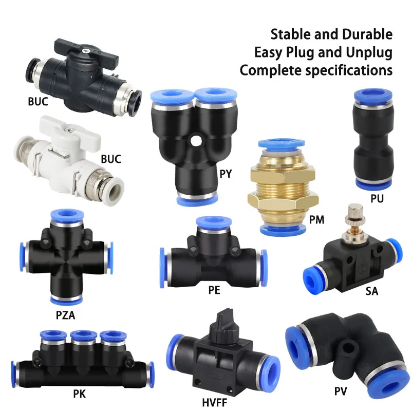 Pneumatic Quick Connector Pipe Fitting Quick Plug PU PV PE PY BUC HVFF Air Quick Release Suitable for Hoses of 4mm 6mm 8mm 10mm