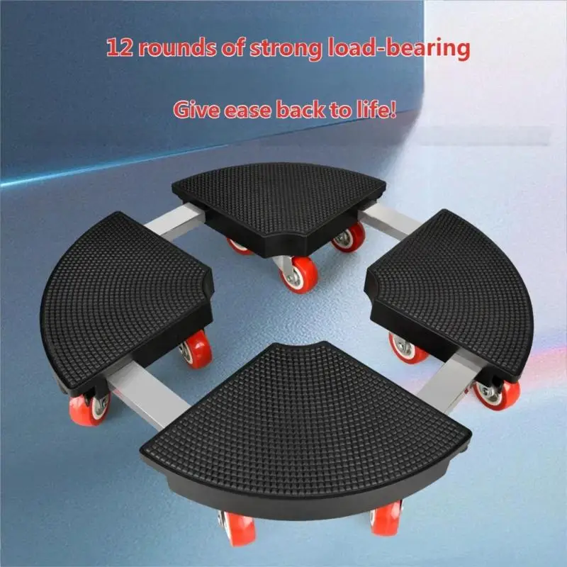 Rundes bewegliches Möbelsockel-Set mit vier fächerförmigen Rollstützen, Griffstruktur und roten Rollen für den Einsatz D2RD – Detail 10