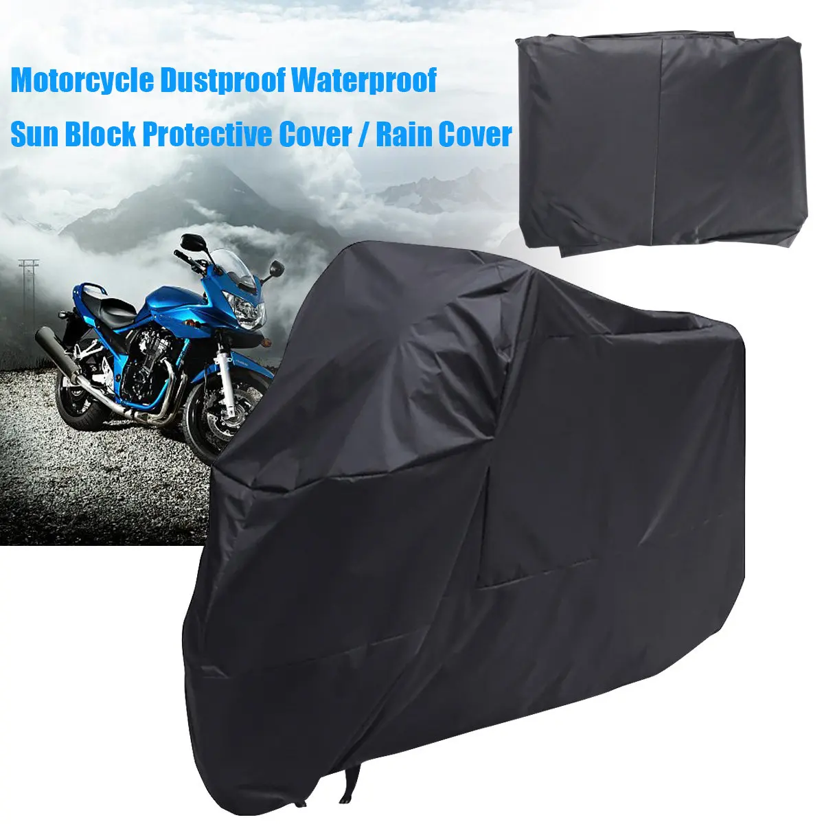 

Universal Motorcycle Cover 245Cm Black Xl Weatherproof Polyester Sun Rain Snow Uv Bird Dropping Protector for Most Motorbikes