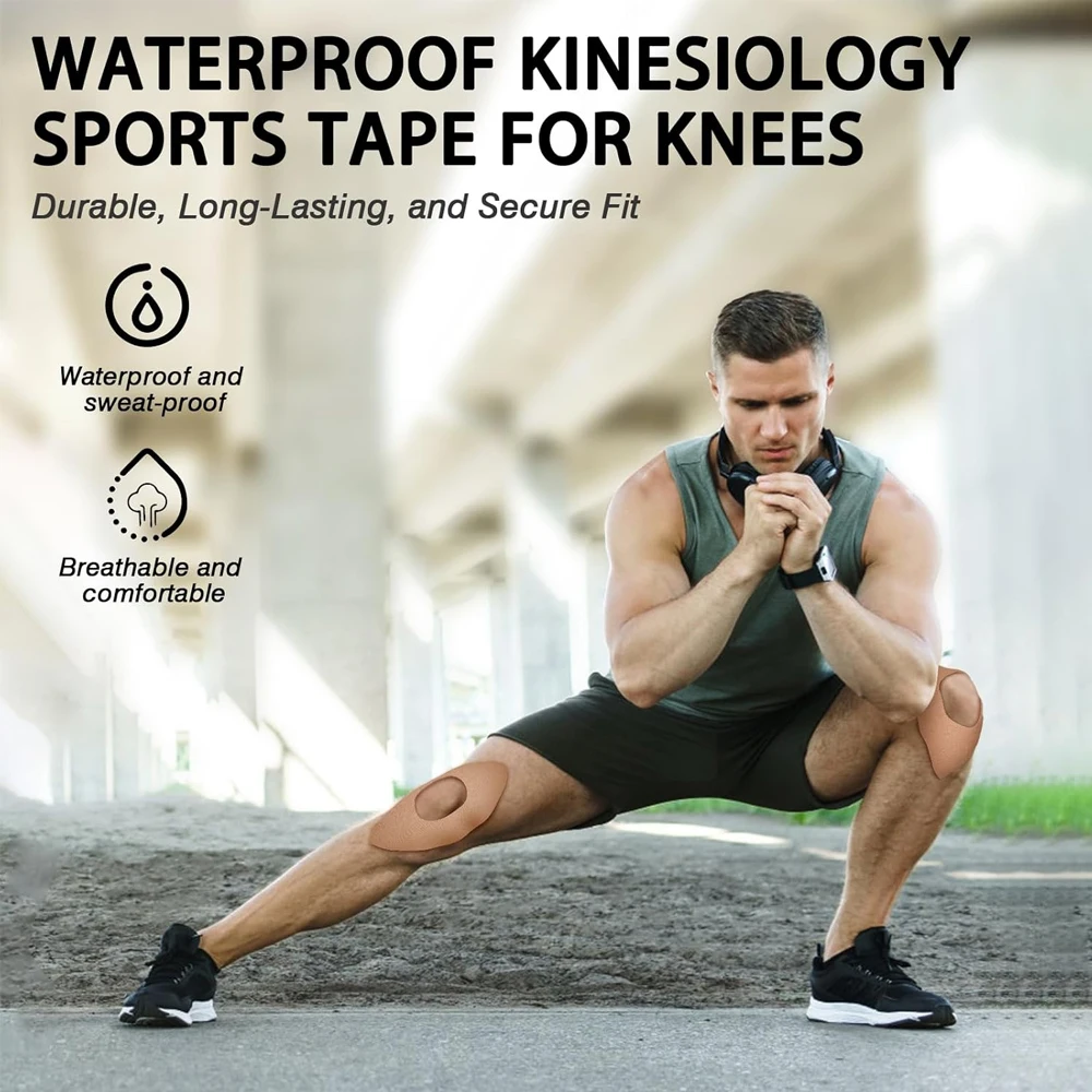 1/5/10 Stück Kinesiologie-Tape für Knie, Schmerzlinderung, elastisches, wasserdichtes sportliches Knieband zur Unterstützung der Stabilität, Sport – Detail 2