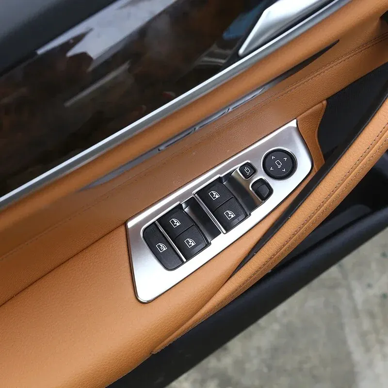 FIT FOR BMW 5 Series G30 G38 2018-22 ABS Carbon LHD Car Window Switch Lift Button Frame Cover Trim Chromium Electroplating 4PCS