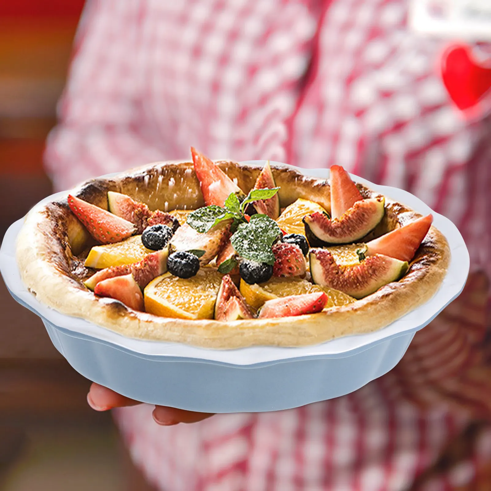

Ceramic Pie Plate Nonstick Deep Baking Dish Wave Edge for Pumpkin Pizza Baking Kitchen Use Non-Stick Ceramic Pan