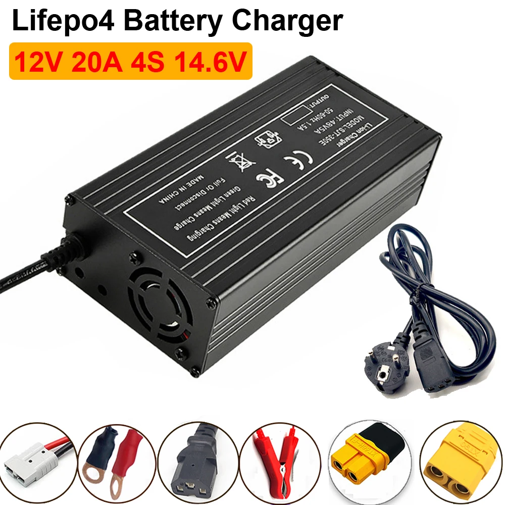 12V 20A Smart Lifepo4 Battery Charger 4S 14.6V High Power Charger For Lithium iron Phosphate Battery Chargers EU Plug