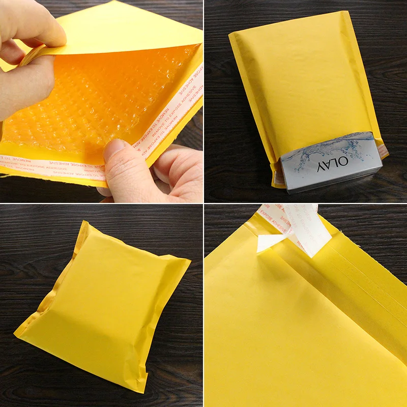 100Pcs Yellow Kraft Paper Bubble Envelopes Mailing Bags Padded Mailers Shipping Bags For Boutique Packaging Gift Wrap Pouch