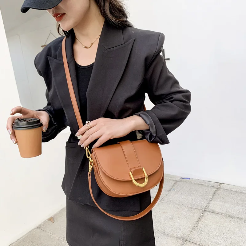 Women Crossbody Bags Korean Fashion Retro Shoulder All-match Saddle Handbags Female OL Elegant PU Leather Bag Casual Daily Chic