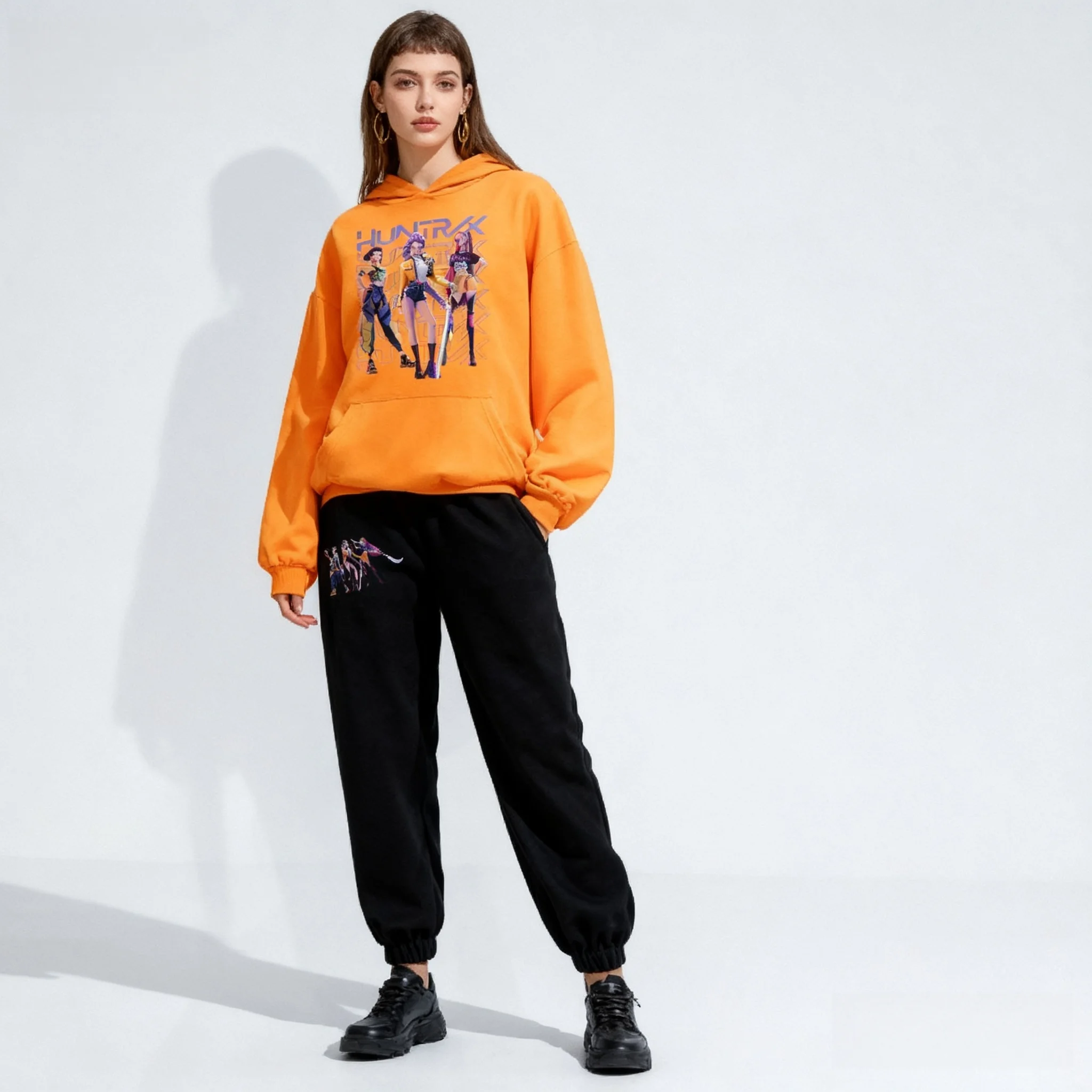 

2025Осенне-зимний аниме-фильм KPOP Witch Hunt Sweet Cool Hoodie Set Oversized для взрослых, женщин и детей, корейский уличный комплект в стиле вестерн