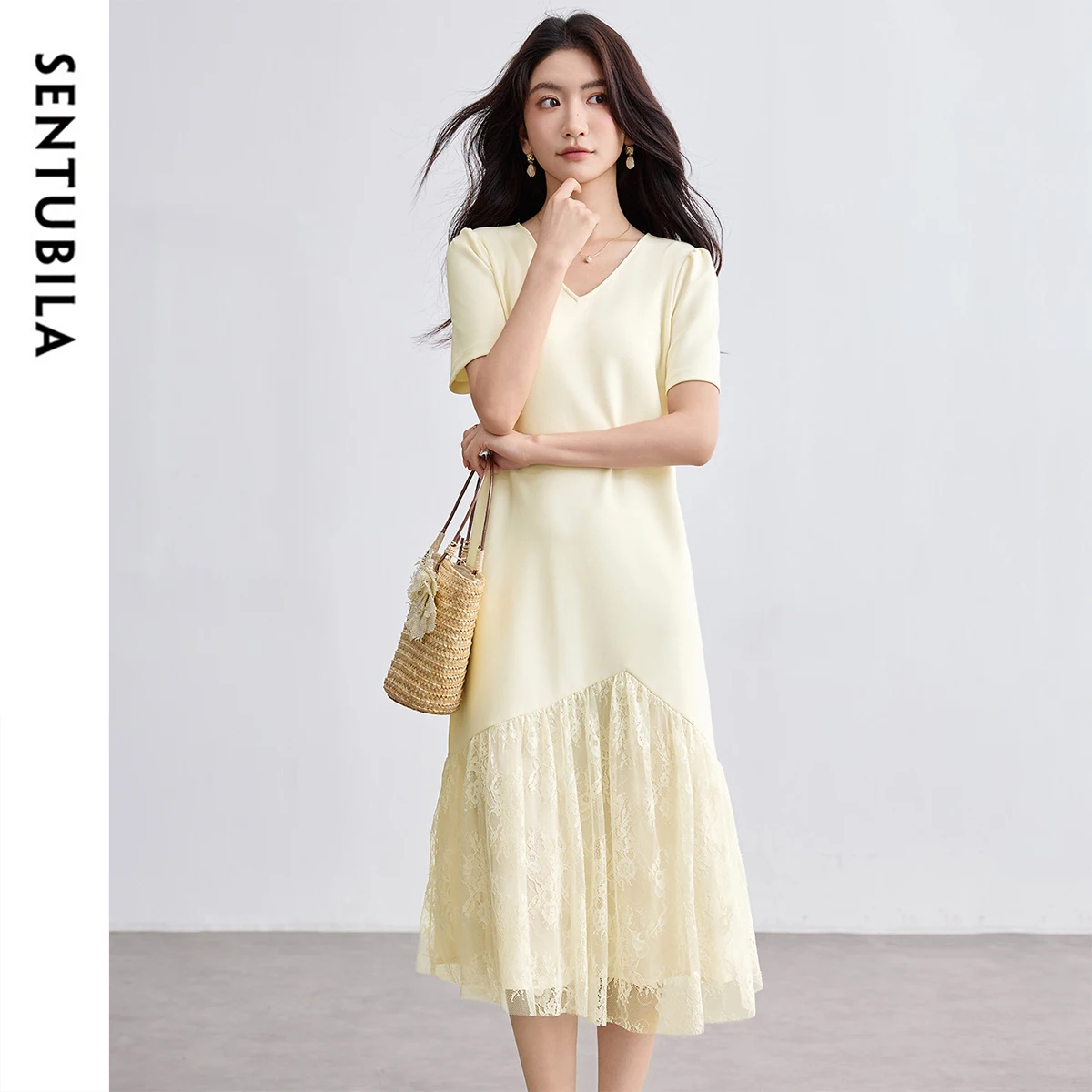 

SENTUBILA Women's Summer Dresses 2025 Elegant Curves Hem Matching Embroidery Sequin One-piece Long Dress Woman Clothes Q52LB1864