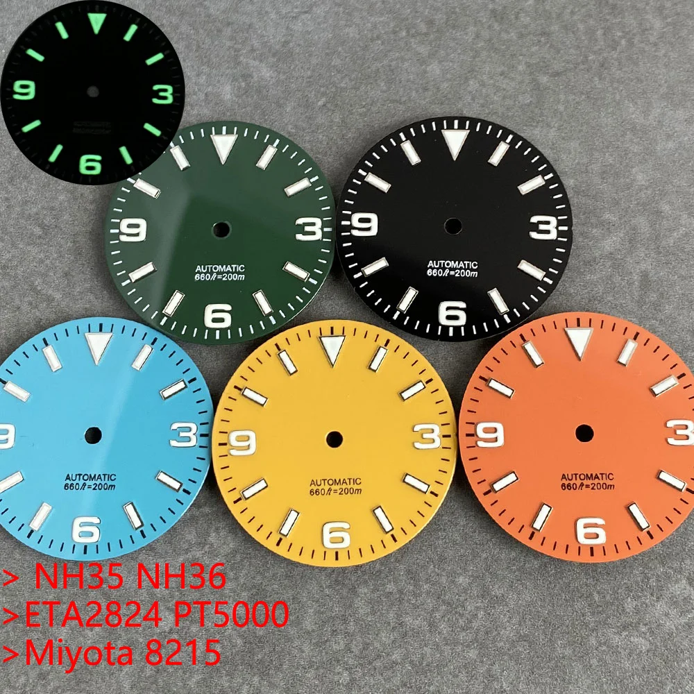 

Watch Modify Part 29mm Sterile Ice Blue/Black/Yellow/White/Orange Dial no date Green Lume Fit for SKX NH35 NH36 PT ETA2824 8215