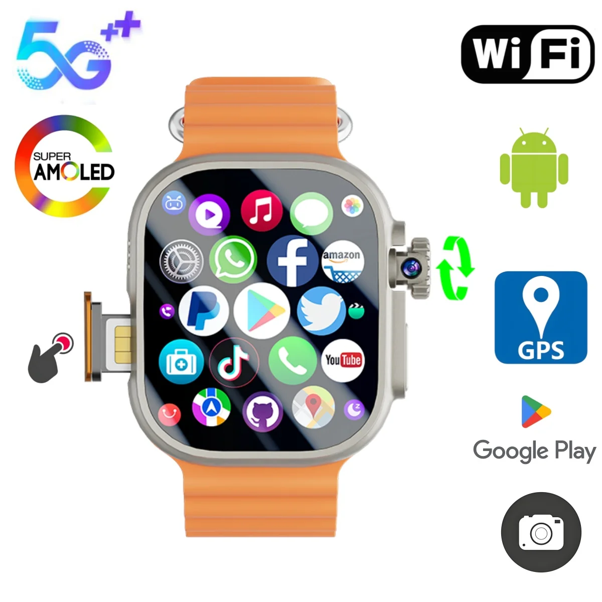 GOLDENSPIKE DW100 Smartwatch S10 Ultra 3 180 °   Roterende camera GPS WIFI Hartslag Bloeddruk 2,29 inch Amoled 256G Smartwatch