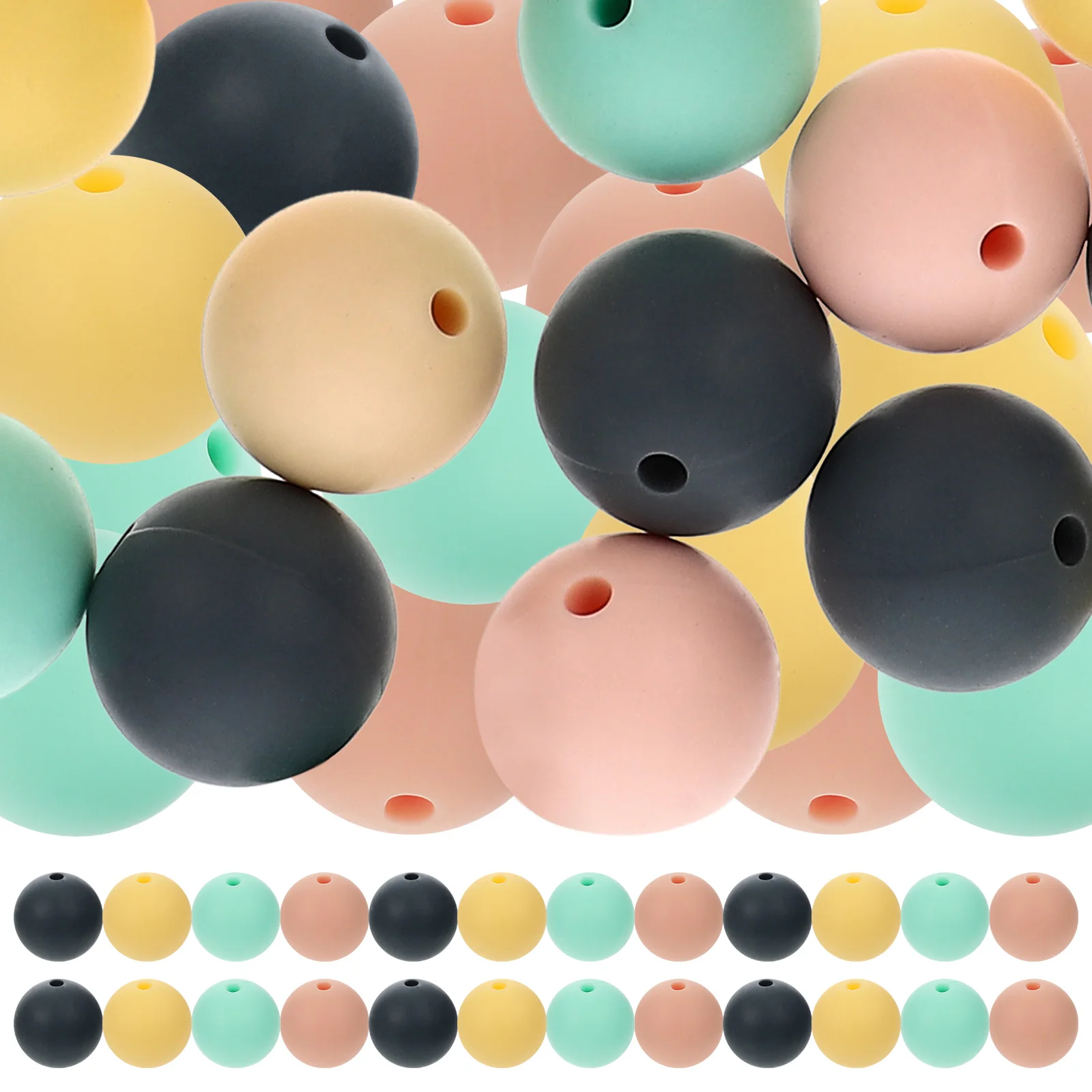 

50 Pcs Silicone Beads Bracelet Making Teething Toy Infant Chewing Pacifier Clip Chain DIY Loose Silica Gel Baby