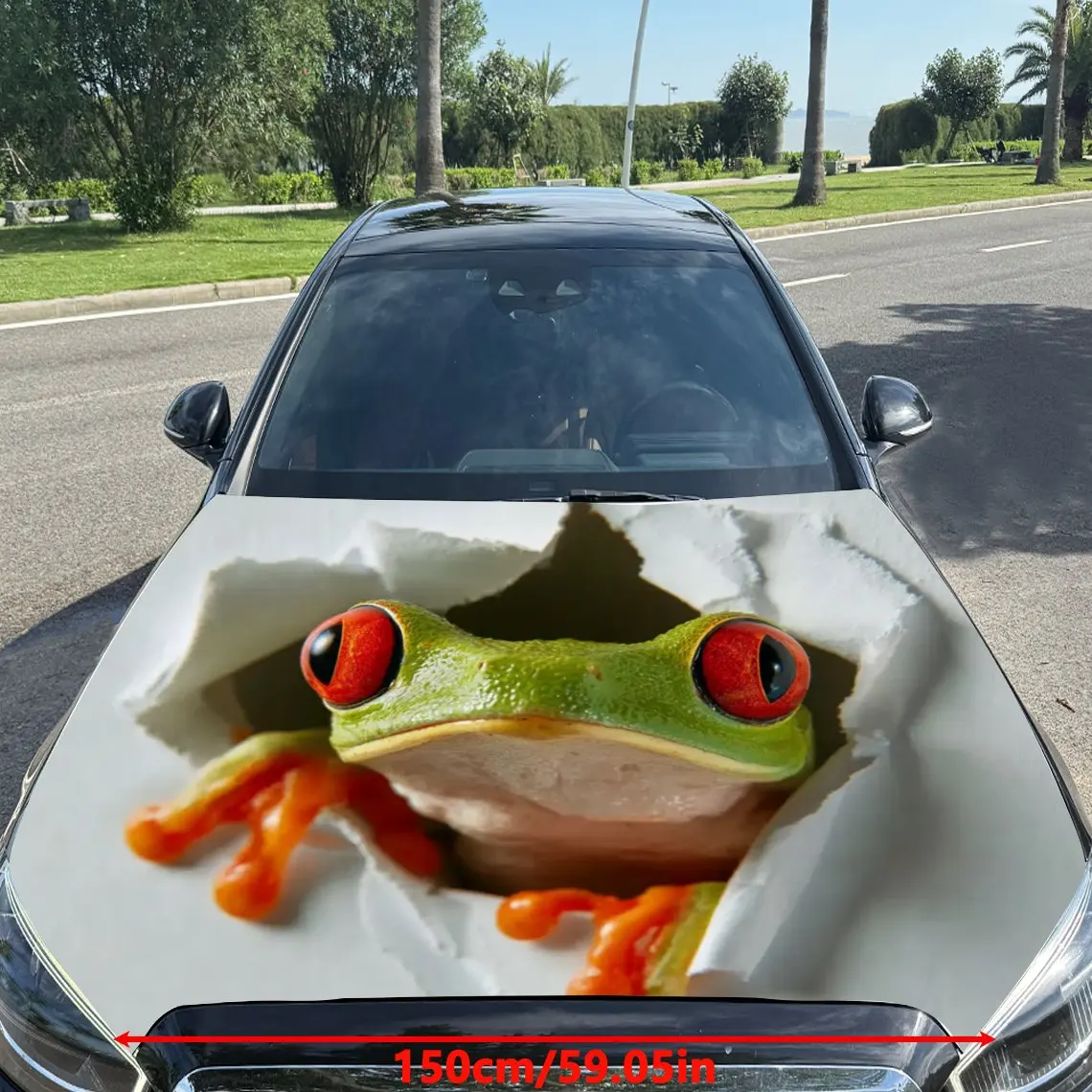 غطاء سيارة من الفينيل بنمط الضفدع اللطيف مقاوم للأشعة فوق البنفسجية، ملصقات زخرفية سهلة الاستخدام، مناسبة للشاحنات وسيارات الدفع الرباعي - متين، وات #2