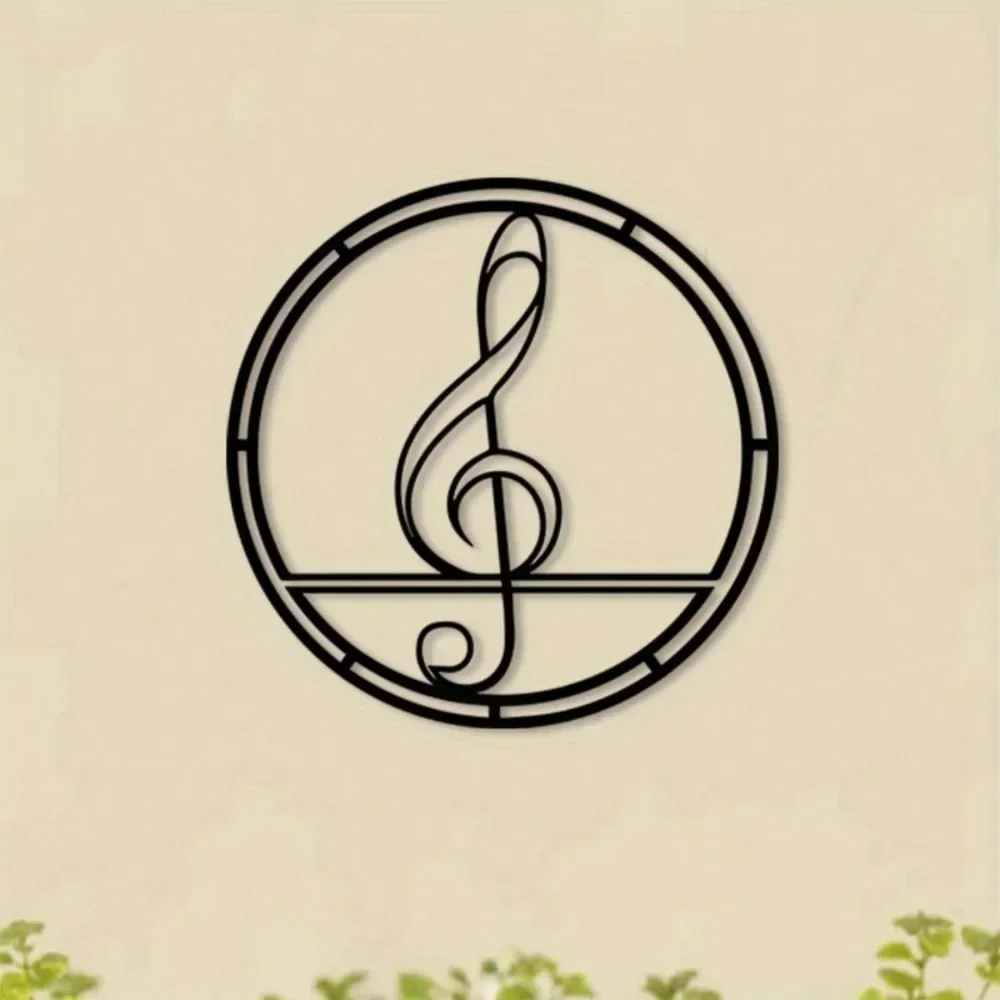 Treble Clef Metal Wall Art,2D Flat Laser‑Cut Silhouette,Sturdy Iron Wall Mural,Music Room Living Room Wall Hanging