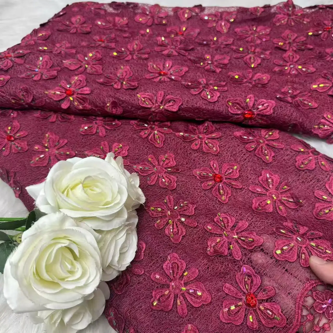 

2026 Новейшее африканское гипюровое кружево с 3D цветком, нигерийское роскошное вечернее платье, сетчатая водорастворимая кружевная ткань для женщин Dr H114-1