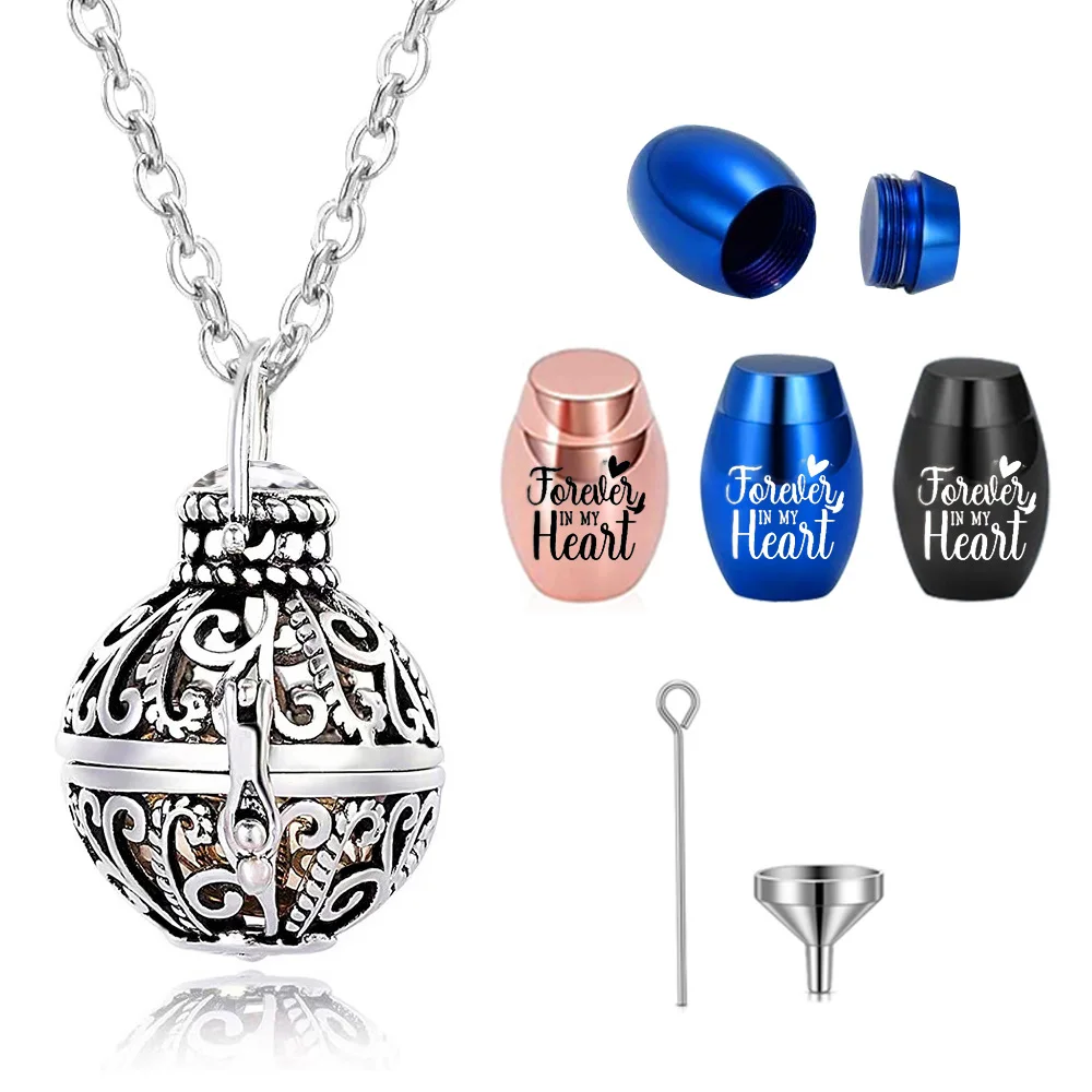 Cremation Jewelry Vintage Hollow Flower Urn Necklace for Ashes Stainless Steel Memorial Locket Pendant Jar Keepsake