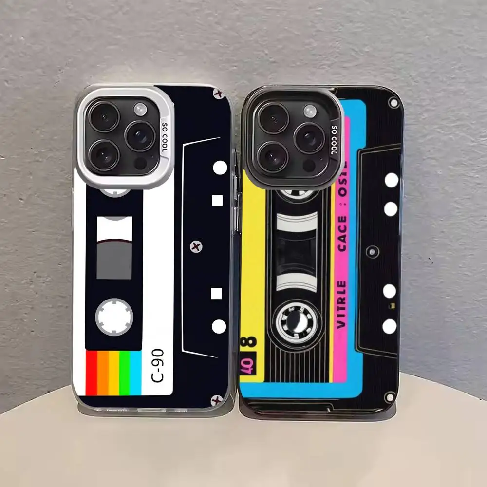 

M-Magnetic R-Radio Tape Phone Case For iPhone 17 16 15 14 13 12 11 Pro Max Plus Silver Matte Black Cover