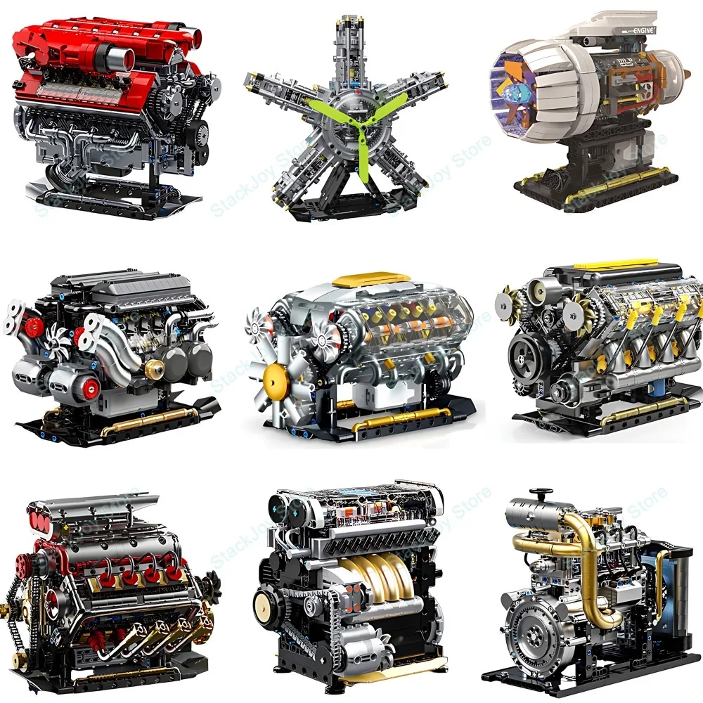 Technical Motorized Engine Series Building Blocks V8/V12/W16 Inline 4-Cylinder Simulated Engine With Moving Pistons Assembly Toy