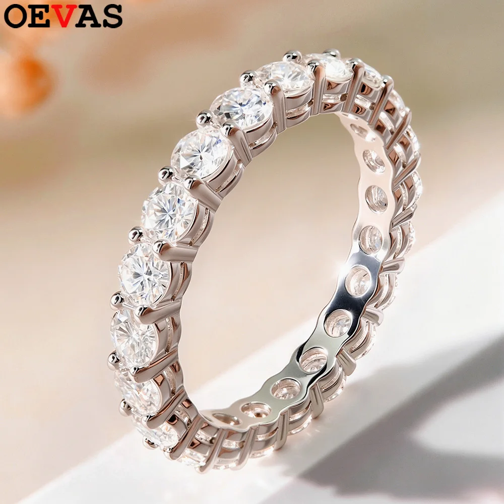 OEVAS 2.2 캐럿 3MM 여성용 풀 모이사나이트 반지 S925 스털링 실버 웨딩 이터니티 밴드 고급 주얼리(인증서 포함)