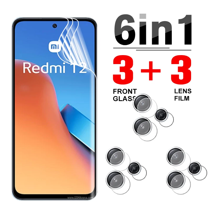 6in1 Hydrogel Film For Xiaomi Redmi 12 4G Full Cover Front Soft Film On Redmy 12 Redmi12 6.79inches Camera Lens Screen Protector