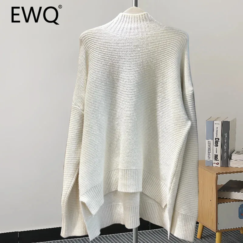 

EWQ Simplicity Sweater Women Versatile Solid Color Pullover Casual Long Sleeved Irregular Tops Clothing 2024 Autumn New 27X516